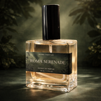 Perfume bottle labeled 'Roma Serenade' with a dark background